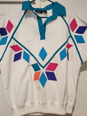 Vintage 80s Lavon Sport Geometric Diamond Windbreaker Polo Top